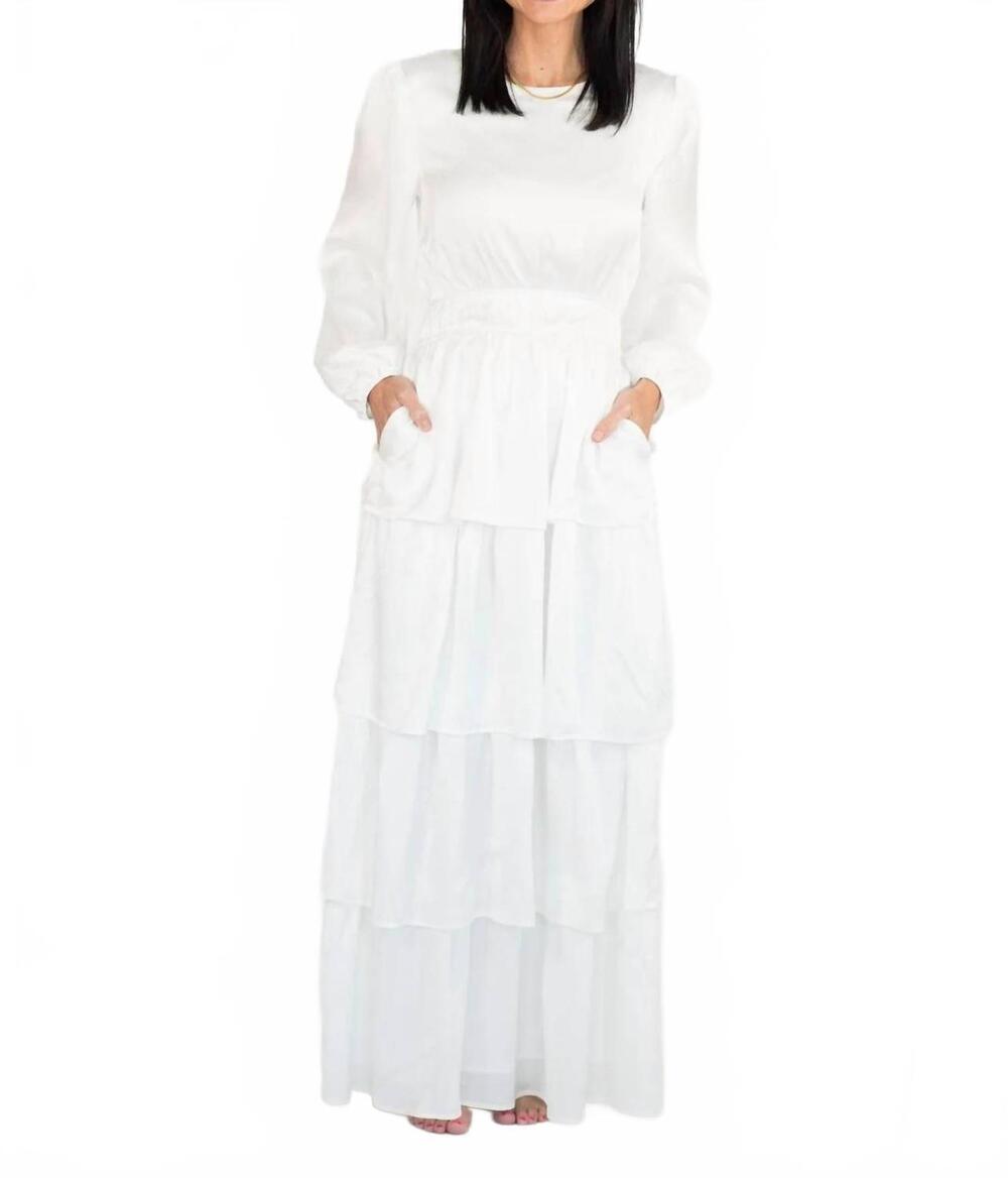 NEW TEA N ROSE kacey tiered satin temple dress in white